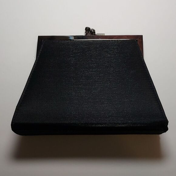 Vintage Black Evening Bag Fabric Kisslock With Rhinestones - Picture 4 of 14